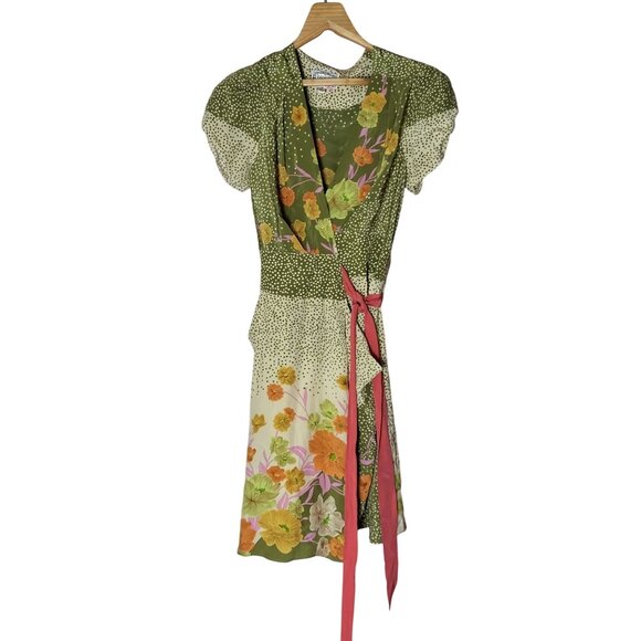 Anthropologie Baraschi Womens Floral Silk Wrap Dress Size Medium - Picture 2 of 7